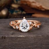 Luxury Nature-Inspired 3-Prong Pear-Cut Lab Diamond Engagement Ring